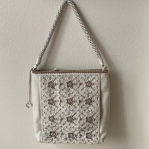 Brighton White Leather Flower Patchwork Tote EUC